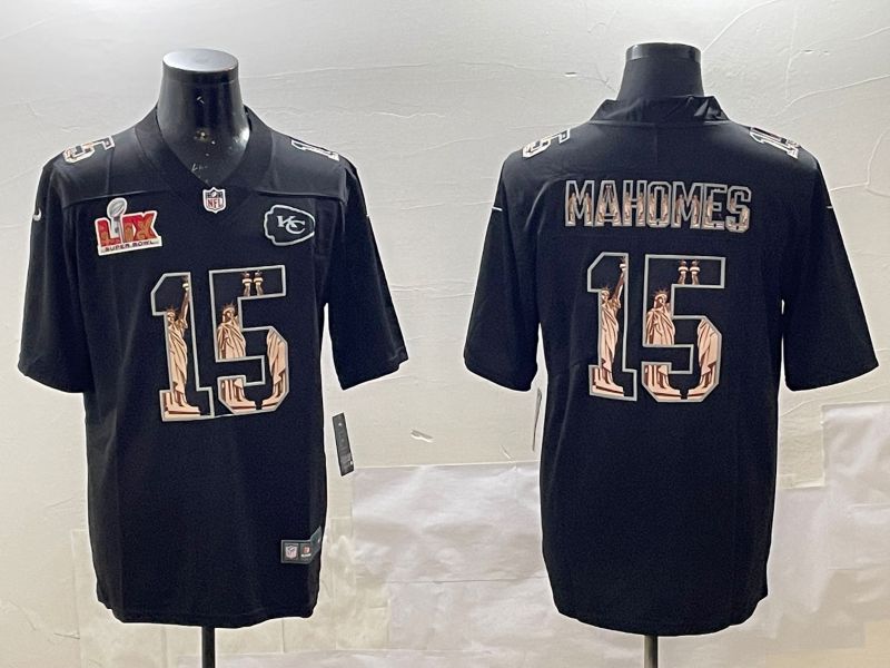 Men Kansas City Chiefs #15 Mahomes Black 2025 Nike Vapor Limited NFL Jersey style 12